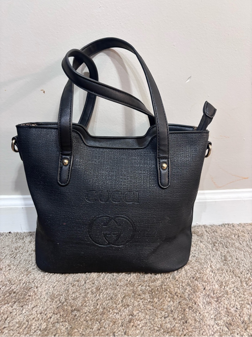 Gucci Black Embossed Leather Tote with Dual Handles